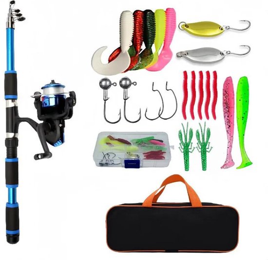 Vishengelset - Blauw - 20 delig - Met Opbergtas - Vishengel Kinderen - met Molen - Vishengel - Werphengel - Vishengels - Vishengel Telescoop van Merkloos