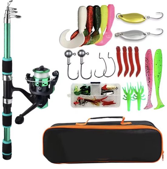 Vishengelset - Groen - 20 delig - Met Opbergtas - Vishengel Kinderen - met Molen - Vishengel - Werphengel - Vishengels - Vishengel Telescoop van Merkloos