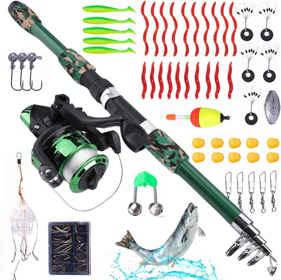 Vishengelset voor beginners - Complete set 1.8 meter met hengel, accessoires - Ideaal voor kinderen en vakantiegebruik van Merkloos