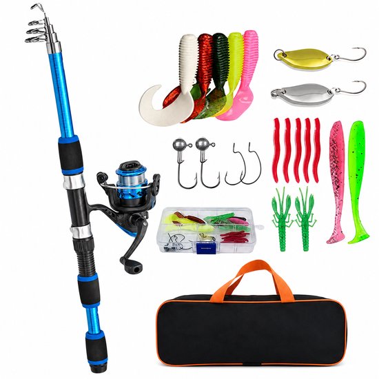 Vishengelset voor beginners - Vishengel kinderen Hengelset - Met draagtas - Hengel van 1.8 M Inschuifbaar - Complete Hengelset -Geschikt als Cadeau - Perfect voor Kamperen, Wandelen, Reizen of Picknicks- Blauw