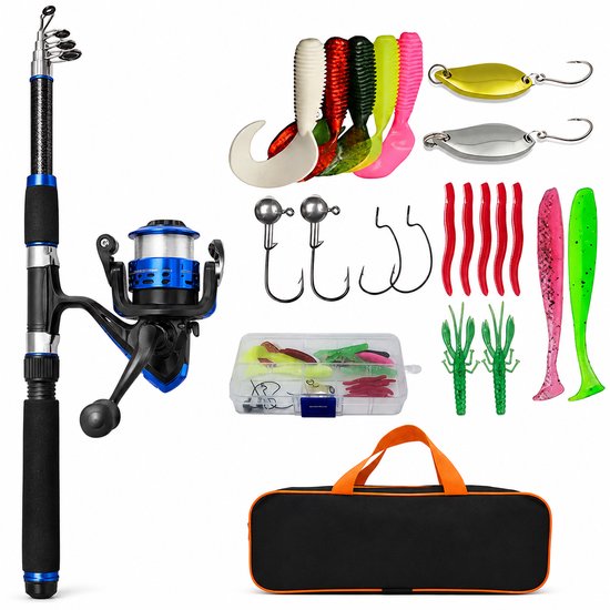 Vishengelset voor beginners - Vishengel kinderen Hengelset - Met draagtas - Hengel van 1.8 M Inschuifbaar - Complete Hengelset -Geschikt als Cadeau - Perfect voor Kamperen, Wandelen, Reizen of Picknicks- Zwart
