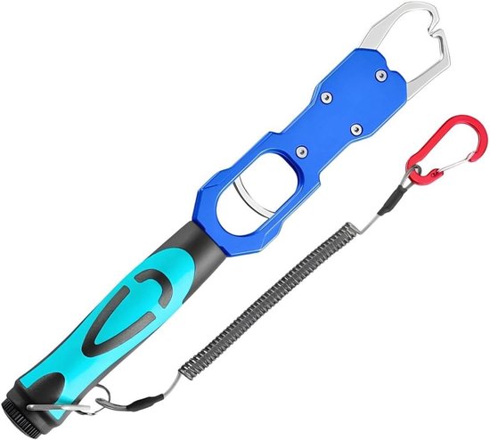 Vislipgrijper met weegschaal - Hengelsport tool - Vis vangen - Roestbestendig aluminium - Tot 18 kg - Blauw