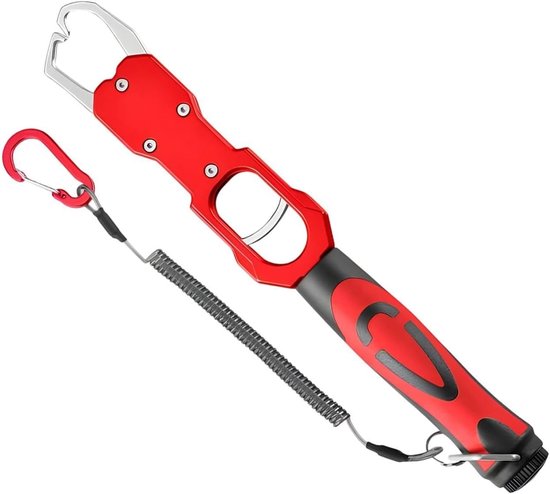 Vislipgrijper met Weegschaal - Visklem Hengelsport - Vissen Hanteren - 360 Graden Draaibaar - Tot 18 kg - Rood