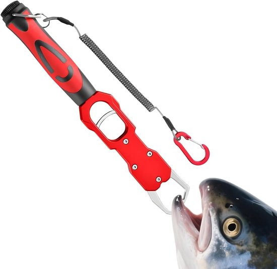 Visliptang - Lip Grip Vistang – Vistang - Vistang met weegschaal - Verlengde visklemtang - Met weegfunctie 18 kg - Vissen Accessoire - Aluminiumlegering - Geschikt voor vissen vanaf de kant, vissen vanuit een boot, ijsvissen - Rood