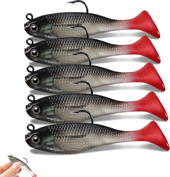 Visloket kit, set van 5 stuks, biomimicry zachte aas koppen, zeevistuig, scherpe driebaar haak