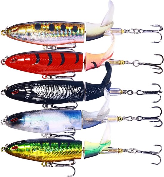 Vislokken met opbergdoos, gigantische popper, geschikt voor baars, meerval, barracuda en snoekbaars - drijvende pencil plug met een draaiende staart, geschikt voor zowel zoet- als zoutwater.