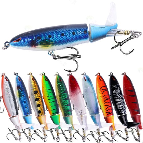 Vislokmiddelen - Potloodvislokmiddelen - 10 stuks - Drijvende potloodvislokmiddelen - Visgerei - Drijvende draaiende staartweerhaak met propeller - Geschikt voor zout- en zoetwatervissen, lokmiddelenset - 10 cm - Veelkleurig van Merkloos