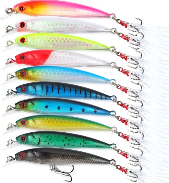 Vislokmiddelen, visgerei, minnow-aas, twitching baits, swim baits, minnow-aassets, oppervlakte-aas, baars, forel, snoek, twitching baits, plugs voor het vissen op meerval, zoetwater van Merkloos