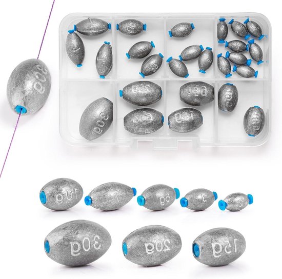 Vislood Set - Loodjes Vissen - Zeevissen Rivier - 25 Delen 8 Maten - Tot 1.06 Oz - Zilver