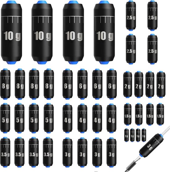 Visloodjes Set - Loodjes Vissen - Grondvis & Sleepvis - Afneembaar & Aanpasbaar - 11 Maten 1-10g - Zwart van Merkloos