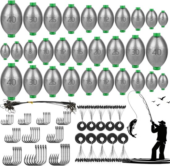 Visloodset Afneembaar - Loodgewichten Set - Vissen Onderwater - 10 Verschillende Maten - 2g tot 40g - Zilver van Merkloos