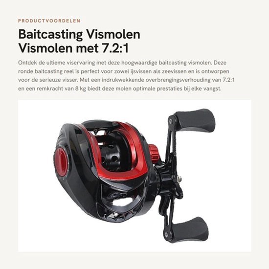 Vismolen 7.2:1 Overbrengingsverhouding - Baitcasting - 8 kg Remkracht - Duurzaam Metaalmateriaal - Anti-explosielijnfunctie - Geschikt voor IJs- en Zeevissen - Baitcasting Reel