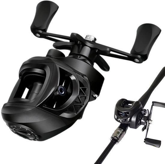 Vismolens - Low-profile Baitcasting-reel AK200 - 8 KG Enorme Slipkracht - Stevig en Duurzaam - Zwart