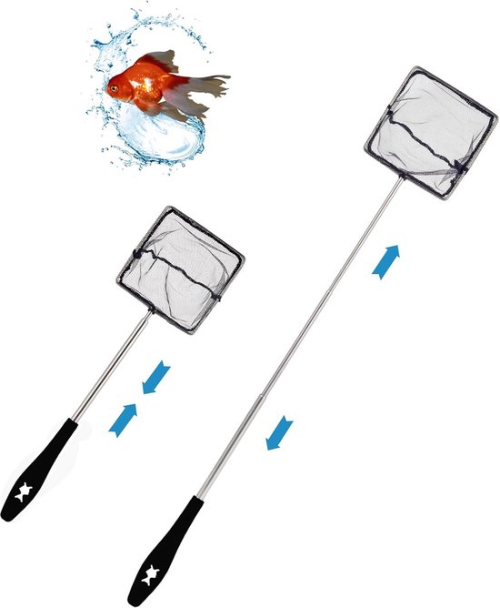 Visnet Aquarium - Schepnet - Vissen Vangen - Uitschuifbare Steel - 29-49 cm - Zwart