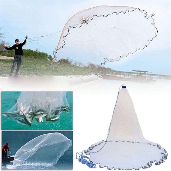 Visnet - Handnet Werpnet - Vissen Aas Vangen - Holle Verticale Lood - 18FT Diameter - Wit