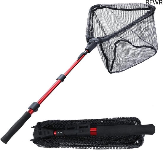 Visnet Inklapbaar - Schepnet Telescoop - Vis Vangen - Duurzaam Nylon - 45 Inch - Rood