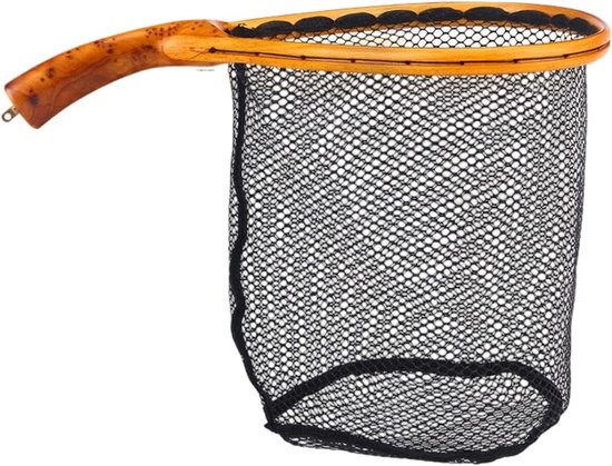Visnet Lichtgewicht - Schepnet Hout - Vissen Kleine Wateren - Sneldrogend Rubberen Gaas - 23x17x26cm - Meerkleurig