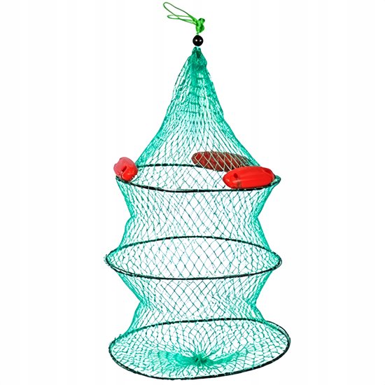 Visnet met 3 drijvers en 3 ringen, 50x100 cm, groen