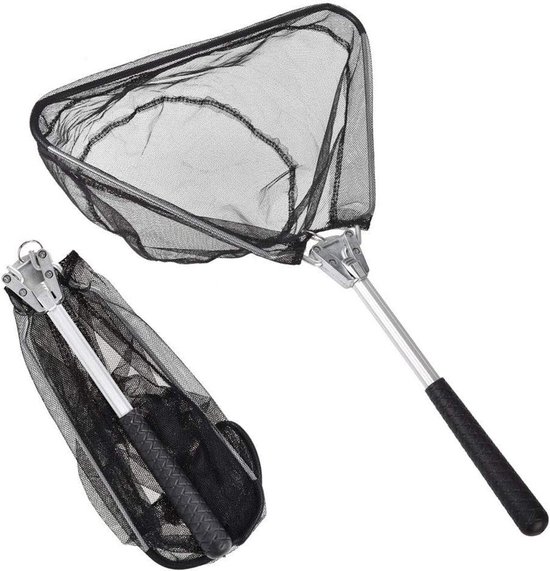 Visnet Opvouwbaar - Schepnet Telescoop - Vissen Vangen - Knooploos Nylon - 50 cm Lengte - Zwart