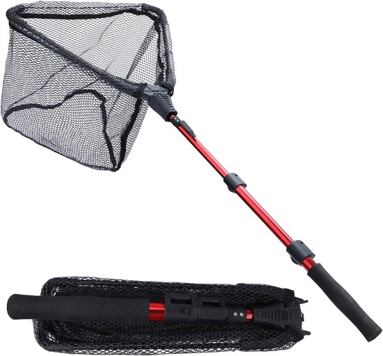 Visnet Opvouwbaar - Schepnet Telescopisch - Veilig Vissen - Waterdicht Nylon Gaas - Tot 115 cm - Rood