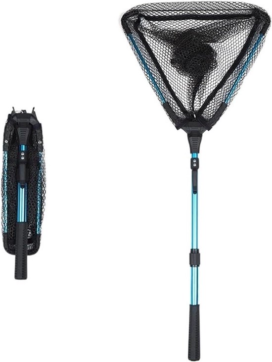 Visnet Opvouwbaar - Schepnet Telescopisch - Vissen Vangen - Intrekbare Handgreep - 90 cm - Blauw van Merkloos