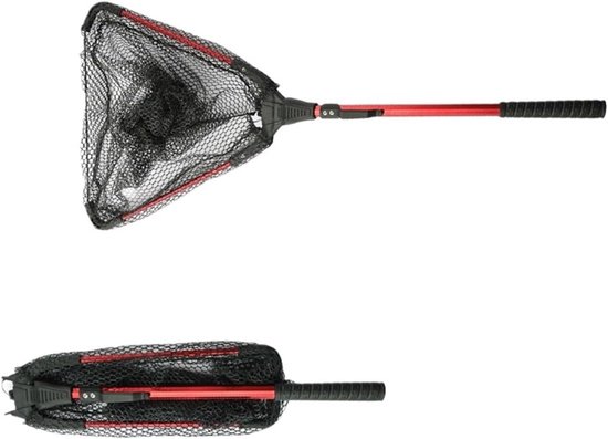 Visnet Opvouwbaar - Schepnet Telescopisch - Vissen Vangen - Schubben Beschermend - 75 cm - Zwart