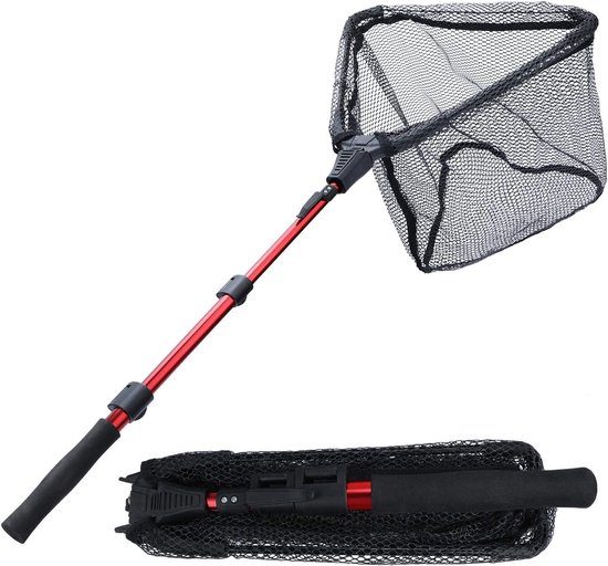 Visnet Schepnet - Opvouwbaar Net - Veilig Vissen - Telescopische Paal - Tot 115 cm - Rood