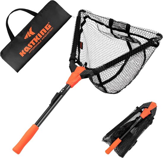 Visnet Schepnet - Opvouwbaar Net - Vissen Vangen - Met Lengtemeting - Tot 155 cm - Oranje Handvat