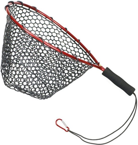 Visnet - Schepnet Opvouwbaar - Vissen Vangen - Zacht Rubber Gaas - 50x30cm - Rood