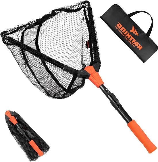 Visnet Schepnet - Vangnet Opvouwbaar - Vissen Vangen - Met Lengtemeter - Tot 155 cm - Oranje Handvat