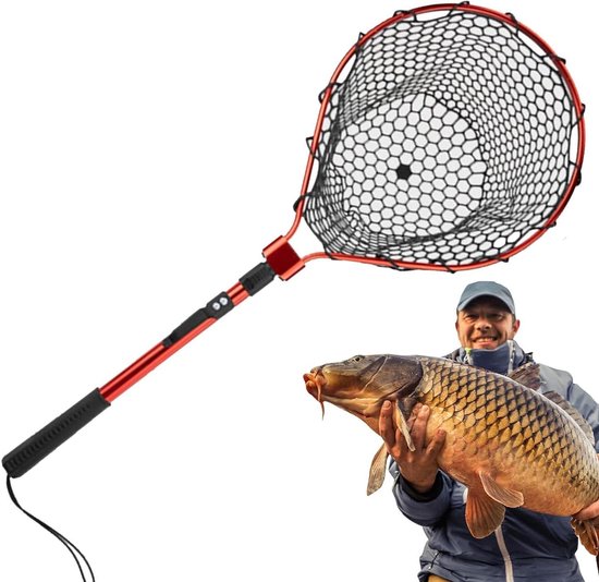 Visnet - Schepnet - Vissen - Verdikt siliconen gaas - 78 cm lengte - Rood