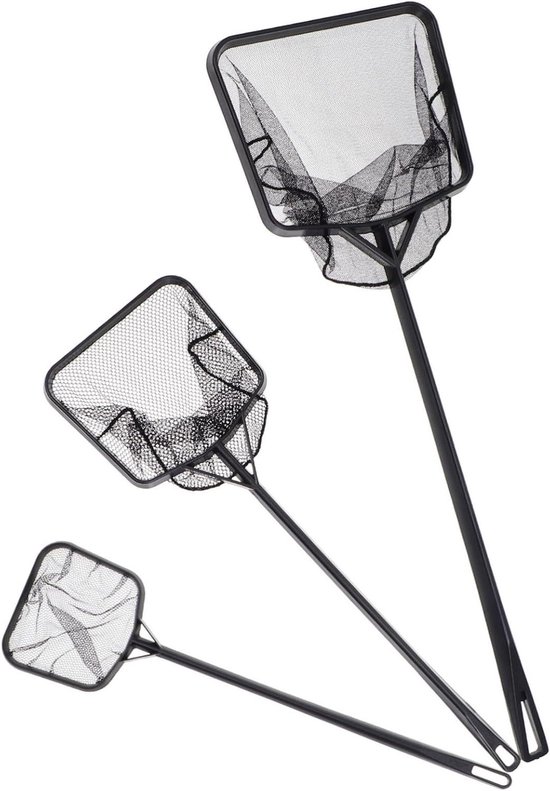 Visnet Set - Schepnetten Aquaria - Aquarium Onderhoud - Compact Ontwerp - 3 Delig - Zwart
