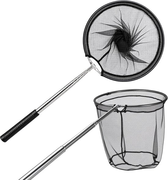 visnet, uittrekbaar, 1,5 m, telescopisch schepnet met aluminium handvat en opvouwbaar net, voor vijver, aquarium, forel, karper, kinderen en volwassenen