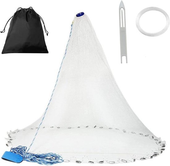 Visnet Werpnet - Nylon Mesh - Vissen Vangen - Handgemaakt Duurzaam - Diameter 36m - Wit