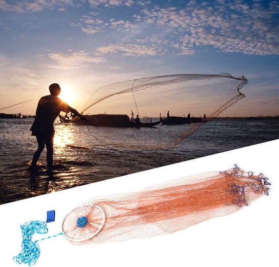 Visnet - Werpnet - Vissen - Robuust nylon ontwerp - 2.4 meter - Zwart