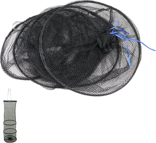 Visnet - Zwart - 28 x 28 x 82 cm - Opvouwbaar Nylon Schepnet - Voor Vissers
