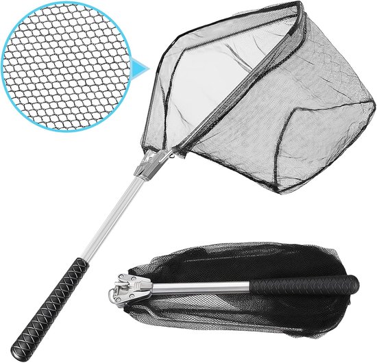 Visnet - Zwart - 55 x 21 cm - Opvouwbaar Rubberen Schepnet - Geschikt voor Kinderen en Volwassenen