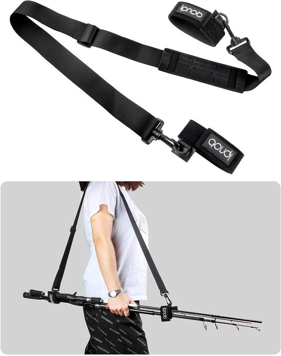 Visriem voor hengel - verstelbare lengte - klittenbandsluiting - draagriem - schede - zwart - één maat - hengelaccessoire - visspullen - comfortabel dragen van Merkloos