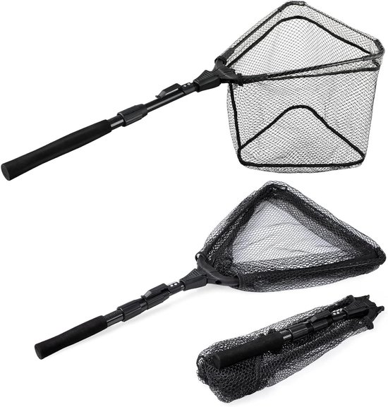 Visschepnet Opvouwbaar - Visnet Telescoop - Vissen Vangen - Duurzaam Nylon Mesh - Tot 52 cm - Zwart