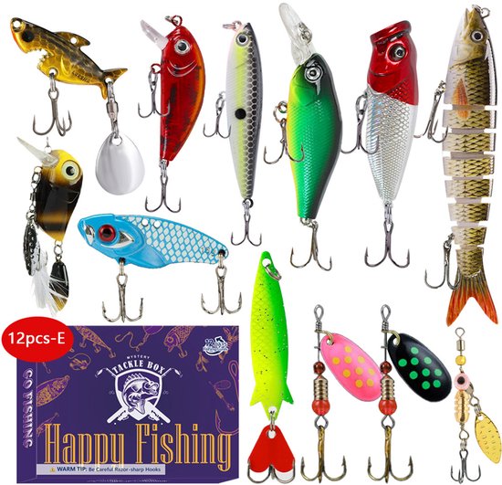 Vissen adventskalender 2026- 12‑delige kunstaas set met meerdelige vis- minnow en draaiende lepels- geschikt voor alle wateren- feestcadeau voor vissers