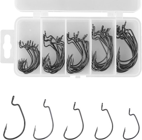 Vissen haken 55pcs - Offset worm jig haken - Hoogwaardig staal - Geschikt voor zoutwater vissen - ShopVlot