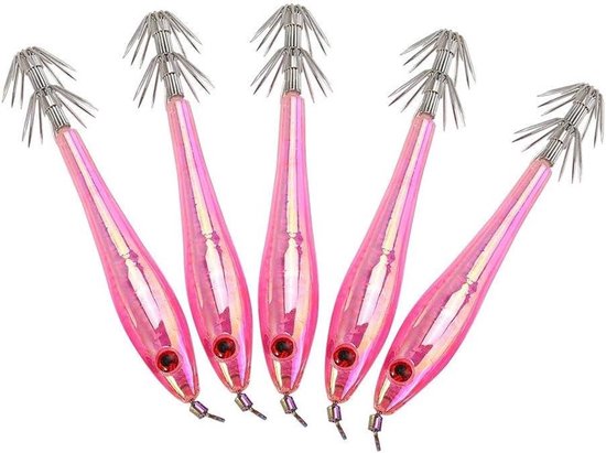 Vissen Kunstaas Set - Plastic Aas Inktvis - Vissen Op Zeebaars - Dubbele Scherpe Vork - 5 stuks - Roze