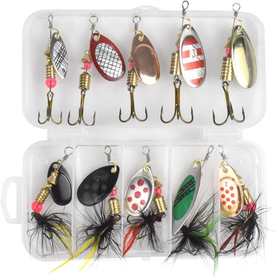 Vissen Lokt Set - Multi Gekleurd - Spinnerbait Set met Doos - Kunstmatige Aas voor Forel, Zalm en Baars