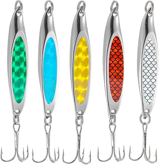 Vissen lokt set van 5 metalen lures met pailletten voor zee en meer van Merkloos