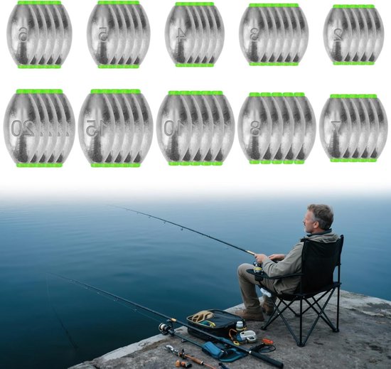 Vissen met diverse gewichten: 50 stuks lood van 2g tot 20g voor zeevissen, bootvissen en strandvissen van VISSEN