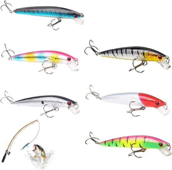Vissen met Wobblers: Set van 6 Lures voor Snoek, Baars en Witvis, 10 cm, 9 g, Ideaal voor Zoet en Zout Water, Vissersaccessoires