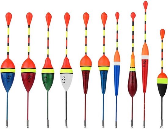 Vissersdobbers - 10 stuks drijvende vissersdobbers, forelvissen, houten forel, slede, dobbers, vissen en dobbers van Merkloos