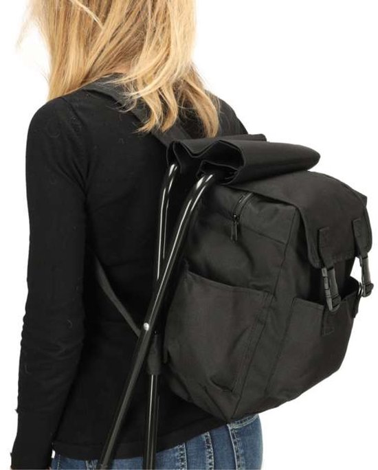 Vissersstoeltje met rugzak - 3 IN 1 stoel - Zwarte rugzakstoel - Super Gadgets voor vissers - 34 x 26 x 22 cm van Merkloos