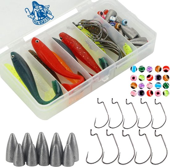 Visset: 50-delige Carolina & Texas Rig Set met Rubber Vissen