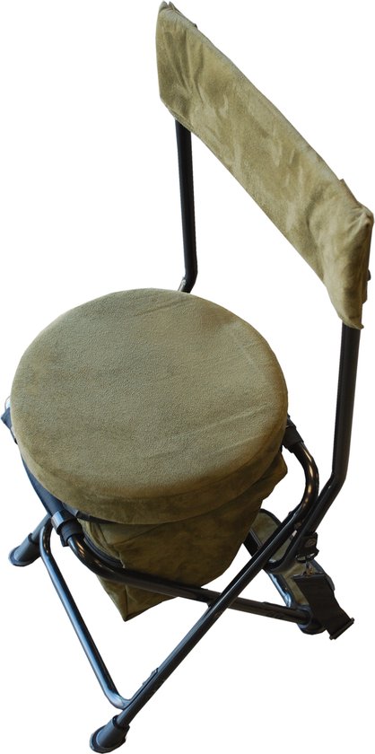 Visstoel/ Vis kruk Heavy Duty draaibare stoel 360dgr 48cm zithoogte incl. opbergvakje, schouderriem en rugleuning. Donkergroen faux suede fabric. 22mm gepoedercoat aluminium frame in zwart. van Merkloos